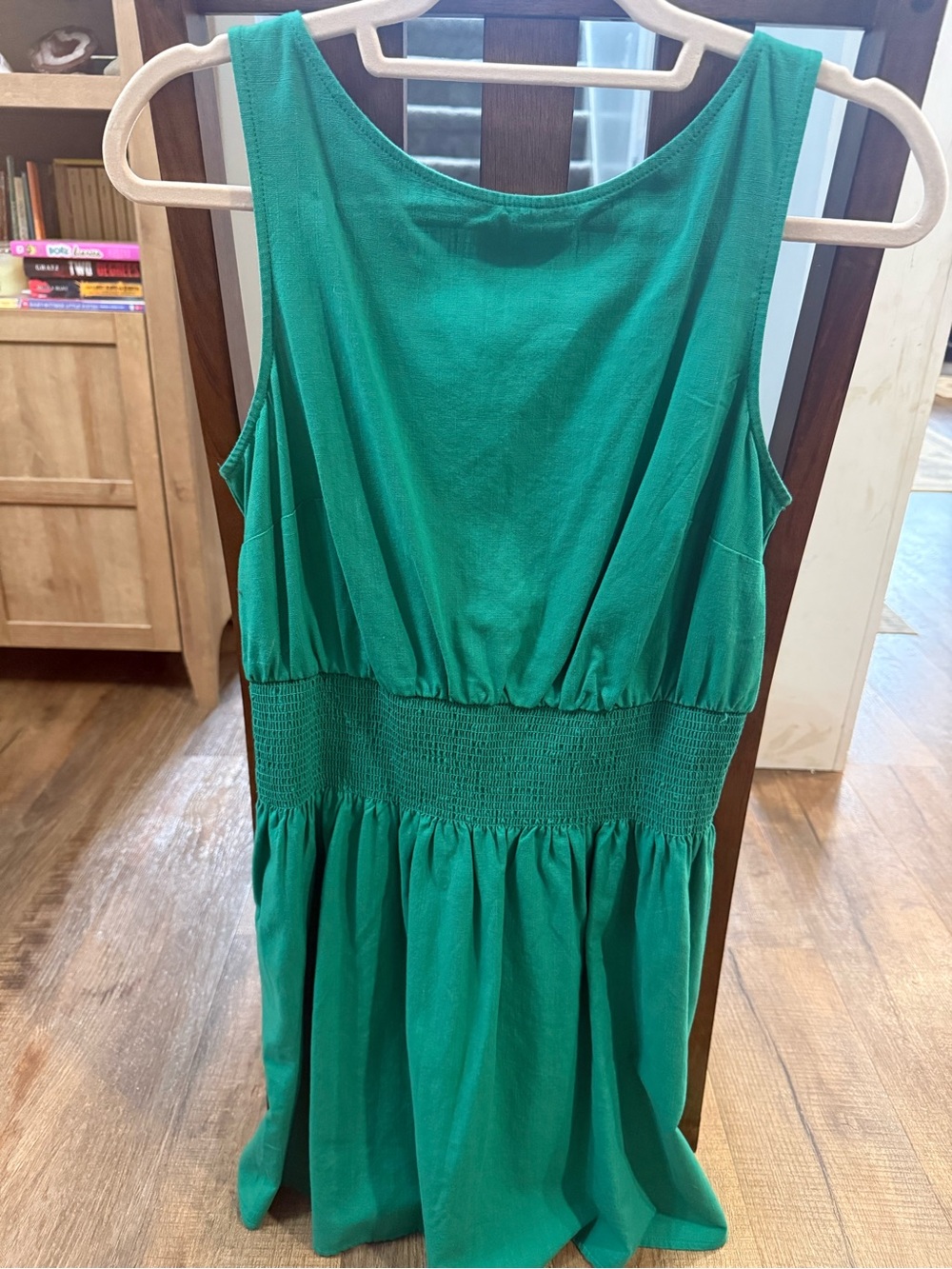Green Smocked Waist, Knee Length Dress
